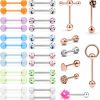 SCERRING Scerring 14G Tongue Rings Stainless Steel Rose Skull Bioflex Flexible Acrylic Tongue Nipple Ring Body Piercing Jewelry Retainer 32Pcs | Body Piercing Barbells