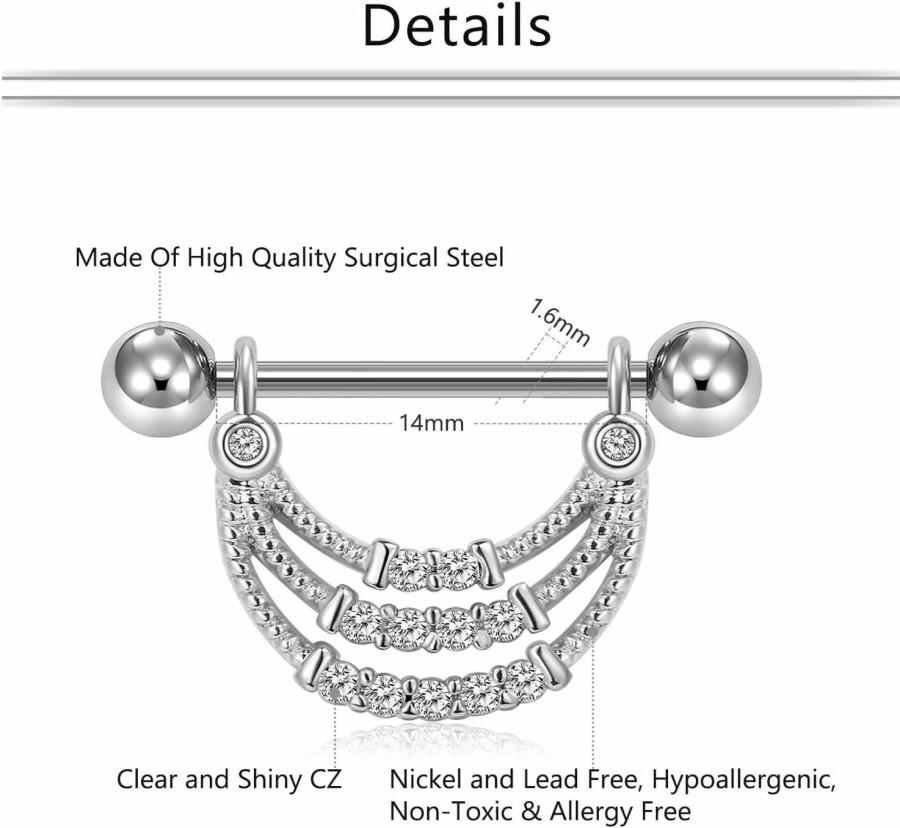 Mayhoop Mayhoop 14G Nipple Ring Stainless Steel Nipplerings Nipple Barbell Nipple Piercing Bar For Women Men | Body Piercing Barbells