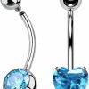 FLOGWE 14G G23 Solid Titanium Belly Button Rings, Internally Threaded 10Mm 12Mm Long Belly Ring, Round Heart-Shaped Cz Navel Rings For Women Men | Body Piercing Barbells