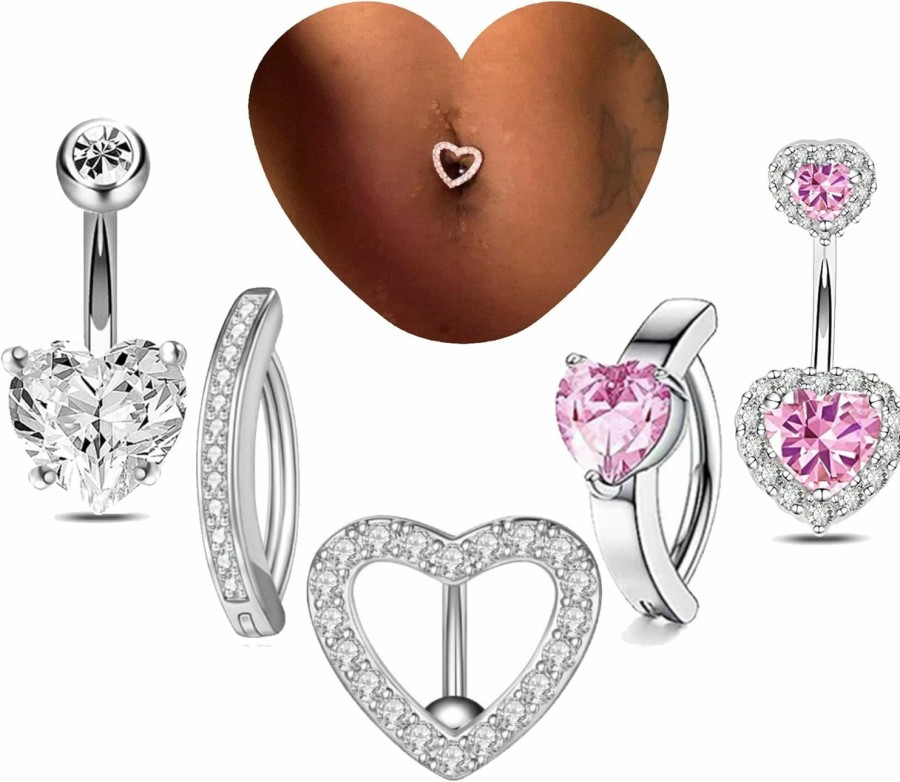 Amazon 5Pcs Belly Buton Ring Heart Pink Nipple Rings Surgical Stainless Steel Belly Button Rings For Women Belly Piercing Jewelry Belly Rings Navel Piercing Jewelry | Body Piercing Barbells