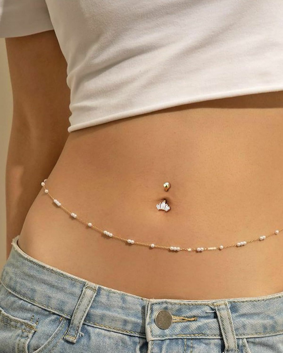 COCHARM Cocharm Crown 14G Belly Button Rings Silver/Gold Belly Button Ring Surgical Steel 10Mm Belly Rings For Women | Body Piercing Barbells