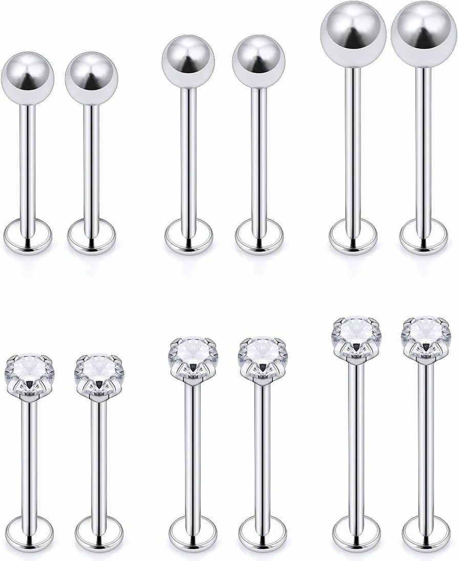 Ftovosyo Ftovosyo 12Pcs 14G 16G Cheek Piercing Jewelry Stainless Steel Dimple Rings Labret Long Tongue Barbell Body Piercing Jewelry For Women Men Bar Length 14Mm-19Mm | Body Piercing Barbells