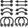 FECTAS Fectas 14G Straight Curved Horseshoe Barbells Snake Eyes Tongue Rings Nipplerings Belly Eyebrow Ring Silver Stainless Steel Piercing Jewelry Pack 12Pcs | Body Piercing Barbells