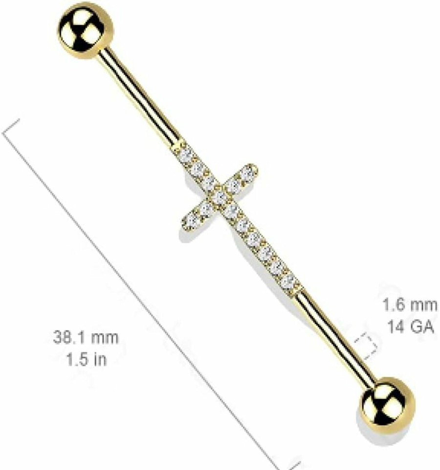 Pierced Owl Pierced Owl - 14Ga Cnc Set Lined Cz Cross F-136 Implant Grade Titanium Industrial Cartilage Barbell | Body Piercing Barbells