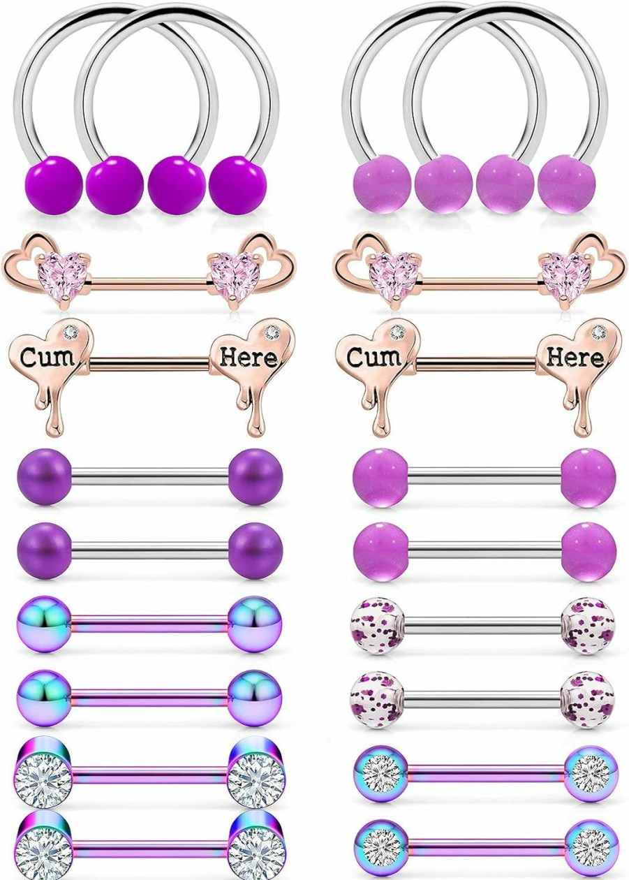 Ocptiy Ocptiy Purple Nipple Rings For Women 14G Surgical Steel Nipple Shield Barbell Ring Bar Nipplerings Body Piercing Jewelry For Women | Body Piercing Barbells