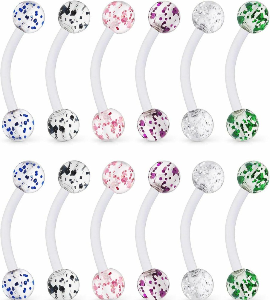 Ftovosyo Ftovosyo 14G 16Mm Glitter Bioflex Flexible Acrylic Curved Barbell Snake Eyes Tongue Nipple Ring Body Piercing Jewelry Retainer 8-36Pcs | Body Piercing Barbells