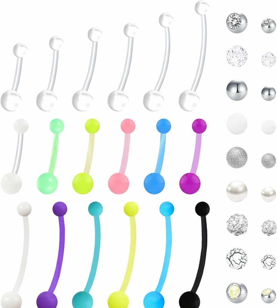 VANGOT Vangot 14G Pregnant Belly Ring With Replacement Balls For Women Girls Acrylic Flexible Bioplast Sport Maternity Belly Button Ring Retainer Balls For Replacement 16-38Mm | Body Piercing Barbells