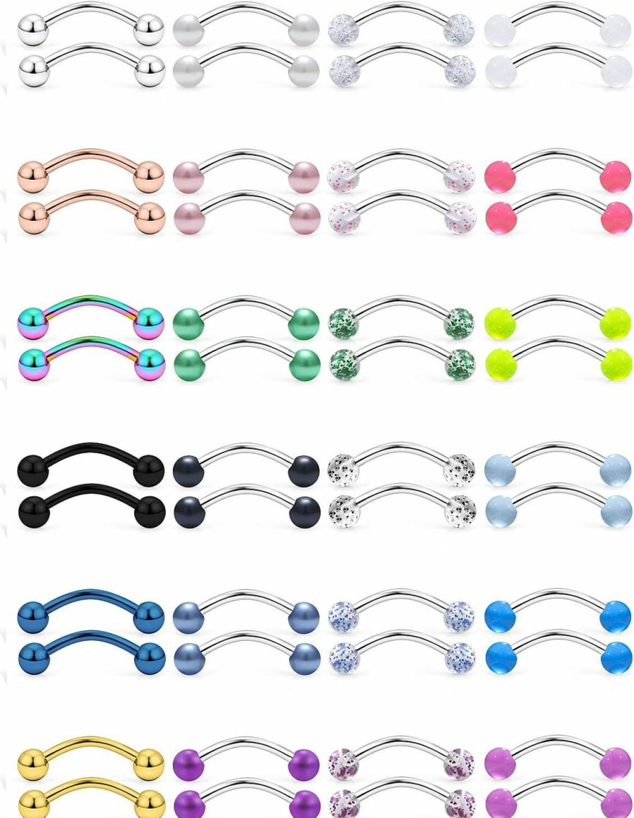 Prjndjw Prjndjw 48Pcs 14G Glow In The Dark Snake Eyes Tongue Rings Surgical Steel Curved Barbell Nipplerings Nipple Ring Body Piercing Jewelry For Women Men 14Mm 16Mm | Body Piercing Barbells