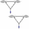 Melighting Melighting 14G Nipple Rings Chain Nipple Piercing Jewelry For Women Surgical Steel 316L Wings Nipple Barbell Clear Cz Blue Gem Dangle Nipple Jewelry Body Piercing Jewelry | Body Piercing Barbells