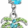 Bling Jewelry Nautical Tropical Beach Dangle Green Blue Crystal Palm Tree Bar Navel Belly Ring For Women 316L Stainless Steel 14 Gauge | Body Piercing Barbells