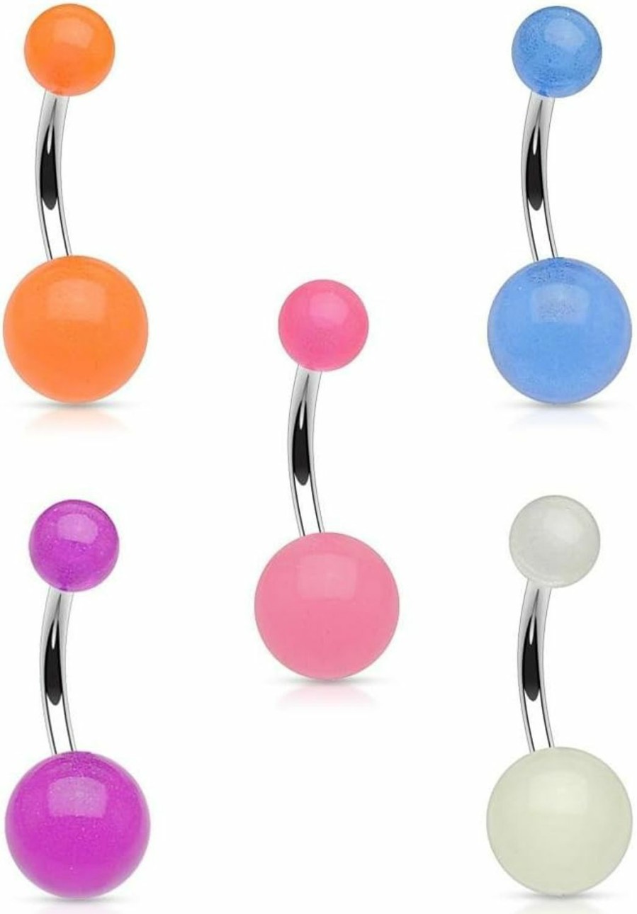 Forbidden Body Jewelry Forbidden Body Jewelry Belly Button Rings Glow In The Dark Belly Rings 14G Stainless Steel Women'S Navel Piercing 5-Pack | Body Piercing Barbells