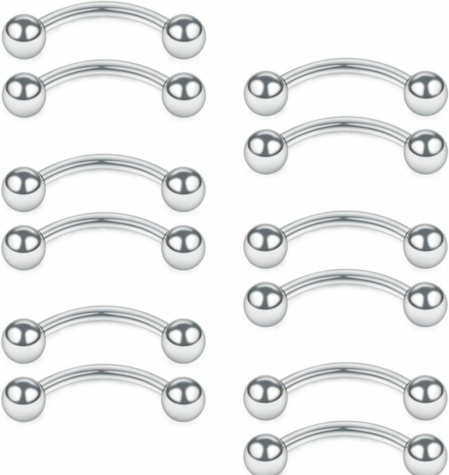 SCERRING Scerring 16G 14G Curved Barbell Nipplerings Snake Eyes Tongue Ring Piercing Stainless Steel 12Pcs | Body Piercing Barbells