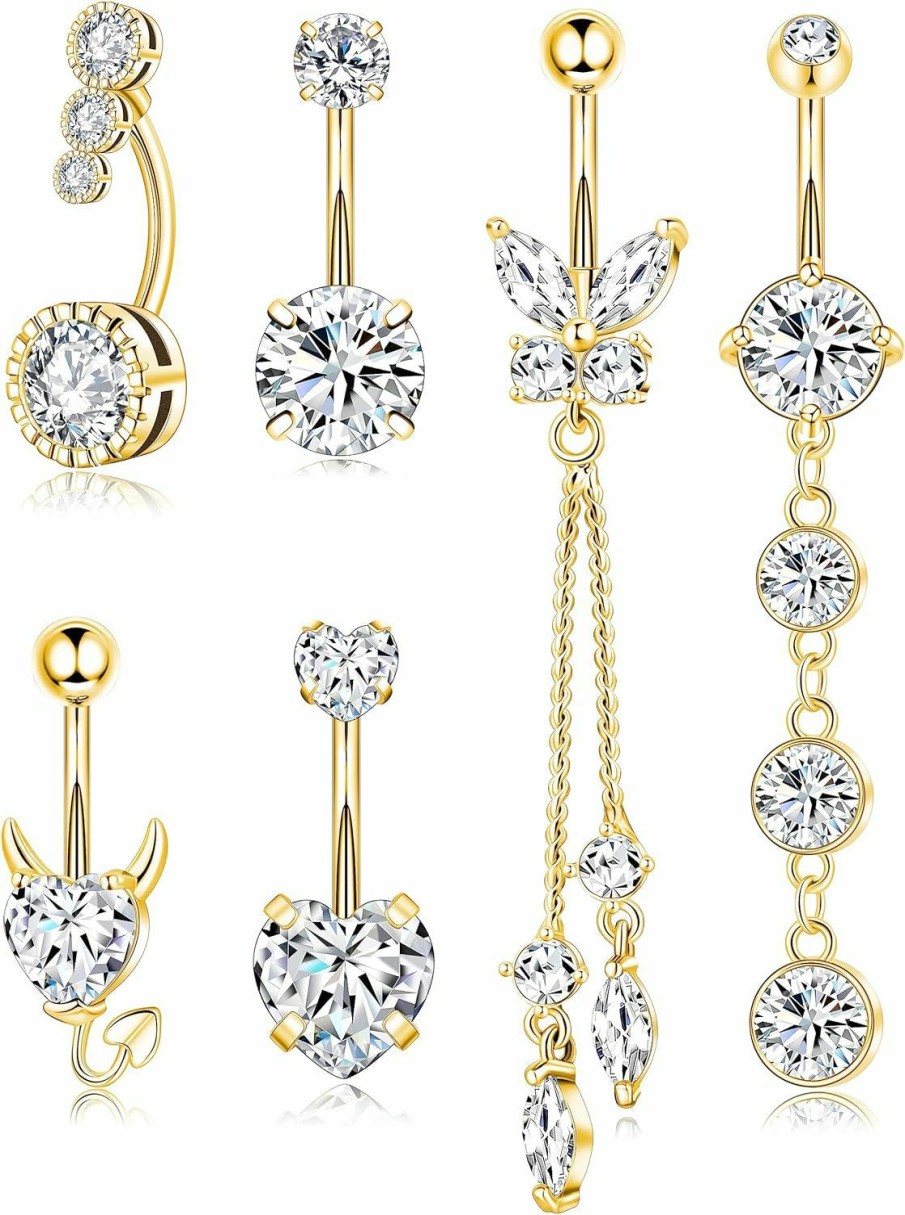 Zankulas Zankulas Surgical Steel Belly Button Rings Dangling Dangle Belly Rings Piercing Jewelry For Women With Cute Heart Butterfly Elements | Body Piercing Barbells