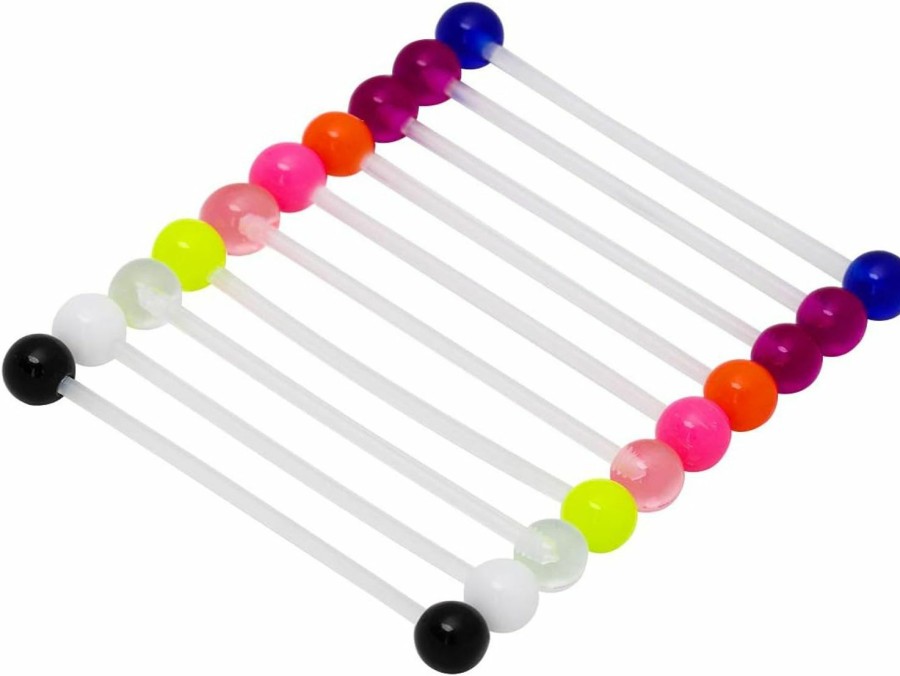 CrazyPiercing 10 Pcs Industrial Barbell Earrings 14G Bioflex Cartilage Earring Body Piercing Jewelry 38Mm Bar Colorful Acrylic Balls | Body Piercing Barbells