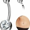 MILACOLATO Milacolato G23 Solid Titanium Belly Button Rings, 14G Internally Threaded 12Mm 14Mm Long Bar Belly Ring, Cubic Zirconia Navel Rings For Women Men | Body Piercing Barbells