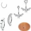 FIBO STEEL Fibo Steel 4Pcs Clicker Belly Button Rings For Women 316L Surgical Steel Clicker Belly Rings Cz Flower Butterfly Curved Reverse Navel Rings Belly Piercing Jewelry Barbell 14G | Body Piercing Barbells