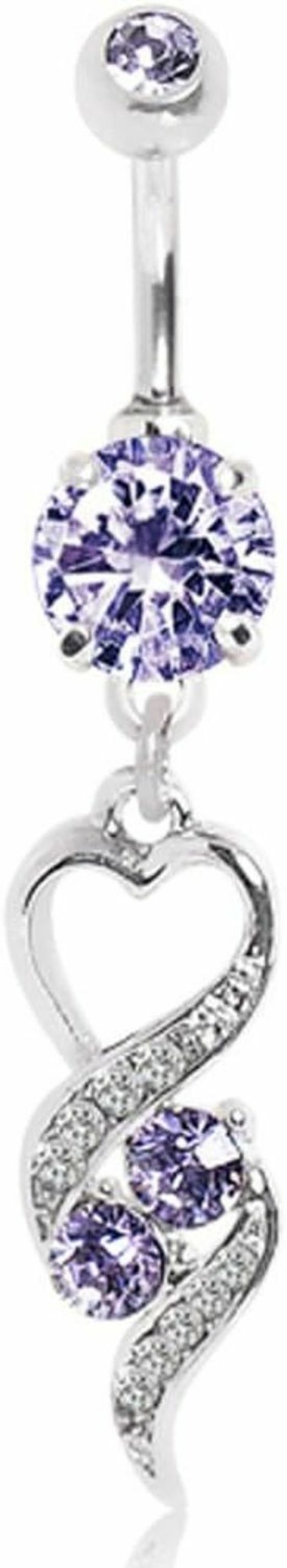 WildKlass Jewelry Wildklass Jewelry Gemmed Navel Ring With Elegant Heart Spiral Dangle And Tanzanite 316L Surgical Steel | Body Piercing Barbells