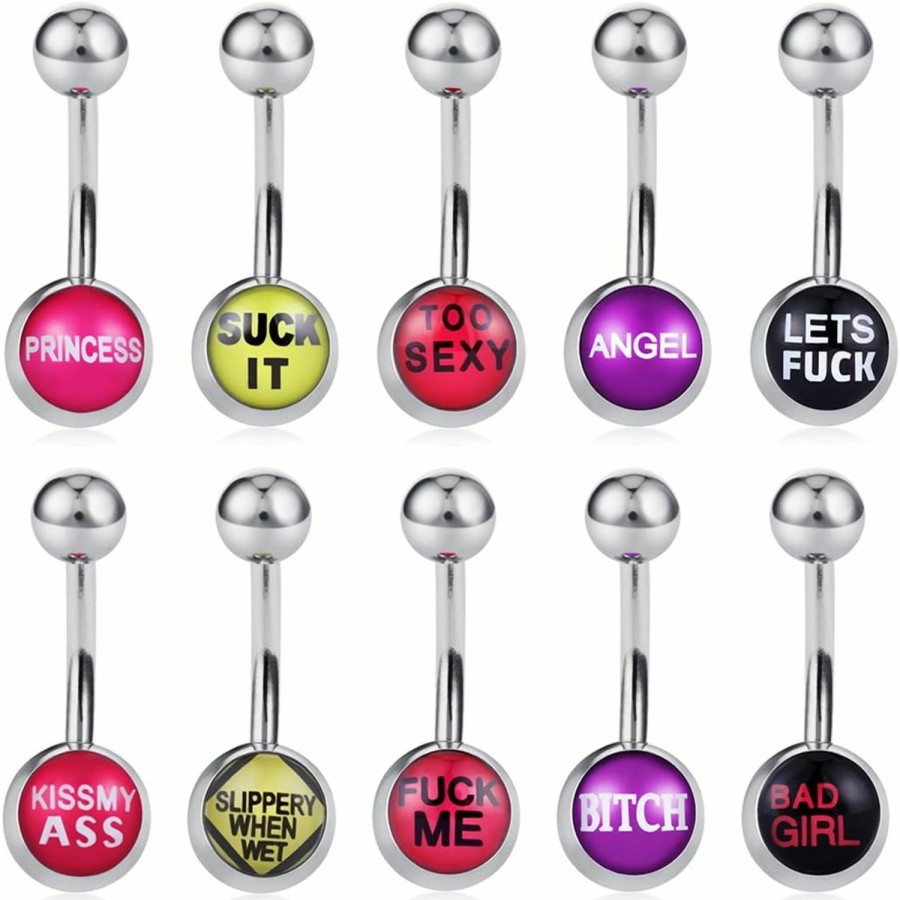 COTTVOTT Cottvott Belly Button Rings With Cute And Sexy Letters Navel Piercings Body Jewelry | Body Piercing Barbells