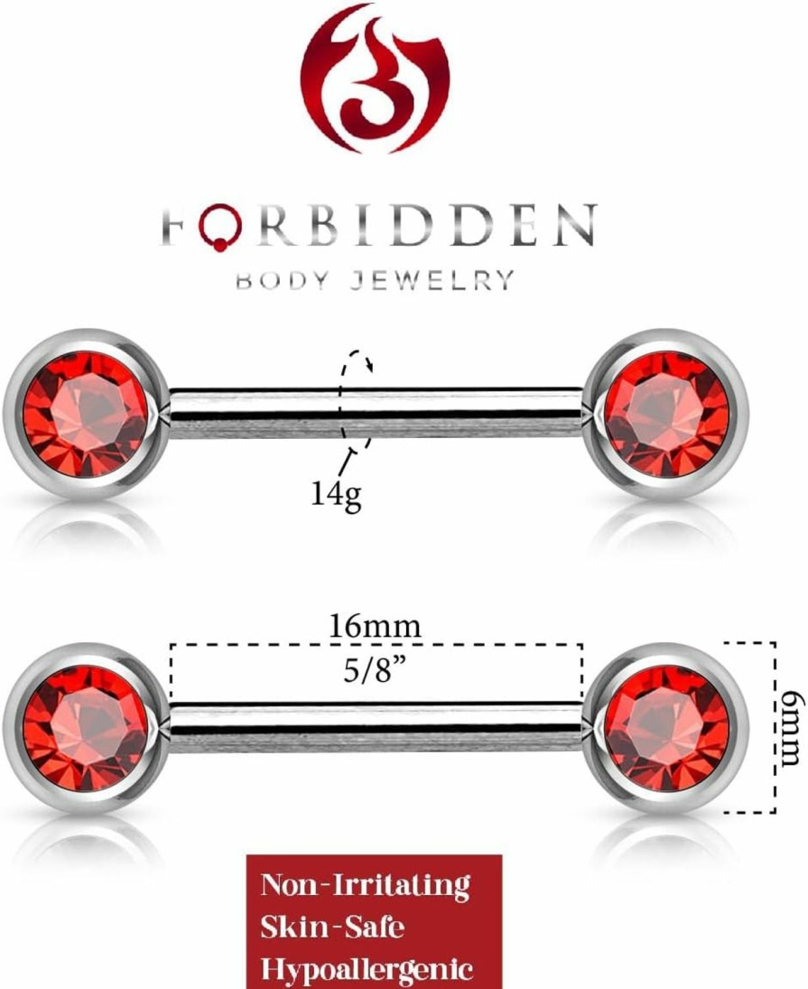 Forbidden Body Jewelry Forbidden Body Jewelry 14G Nipple Ring Barbells Set Of 2, Pair Of Cz 16Mm (5/8 Inch) Barbells With 6Mm Balls | Body Piercing Barbells