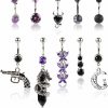 XIHIRCD Xihircd 10Pcs Belly Button Rings, Stainless Steel Belly Rings Dangling Black Purple Heart Butterfly Moon Dangle Belly Button Rings Barbell Navel Body Piercing Jewelry For Women Girls | Body Piercing Barbells