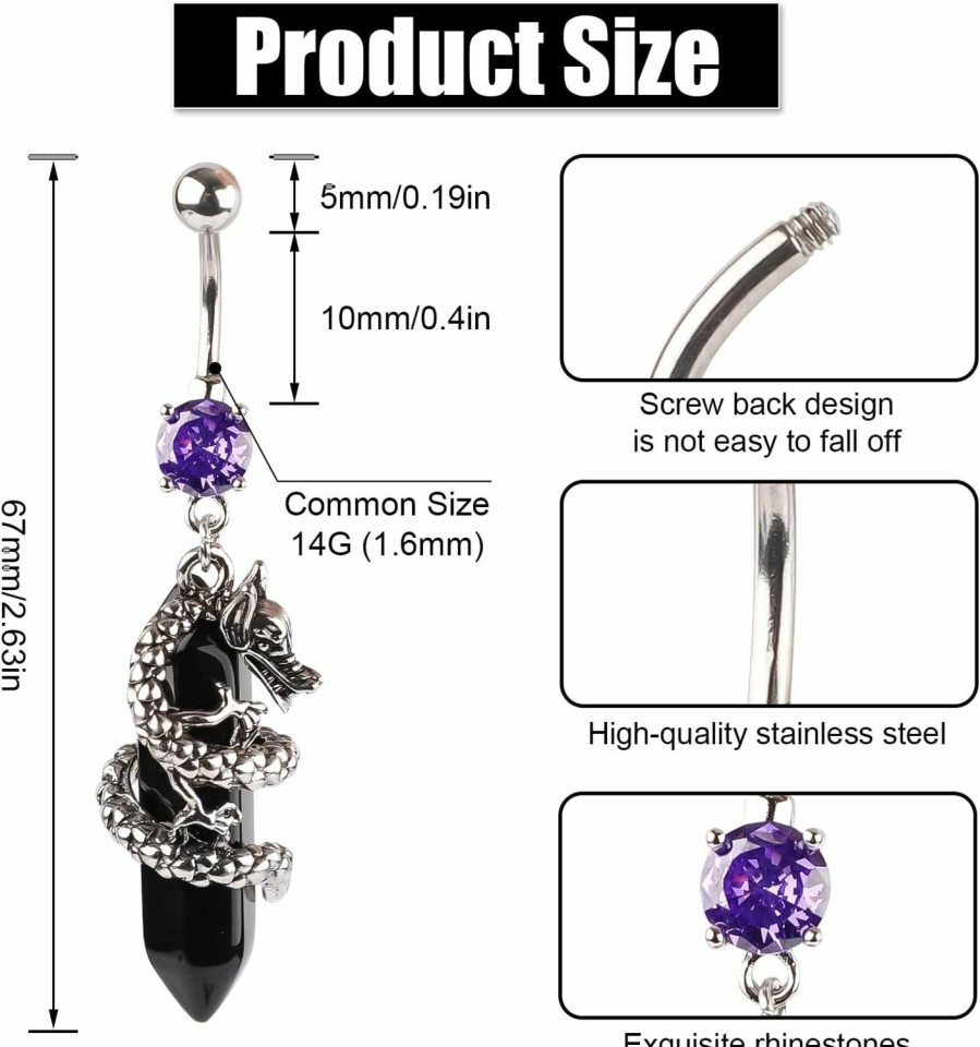 XIHIRCD Xihircd 10Pcs Belly Button Rings, Stainless Steel Belly Rings Dangling Black Purple Heart Butterfly Moon Dangle Belly Button Rings Barbell Navel Body Piercing Jewelry For Women Girls | Body Piercing Barbells