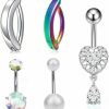 PINKPIN Pinkpin 5-Piece Stainless Steel Belly Button Ring Set For Women Belly Ring Piercing Jewelry Glamorous Piercing Jewelry Combo With Zirconia Navel Studs For Belly Piercings (Pink) | Body Piercing Barbells