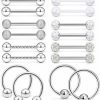 Ftovosyo Ftovosyo 16Pcs Nipple Ring 14G Surgical Steel Tongue Nipplerings Barbell Bar Hoop Rings Retainer Piercing Jewelry For Women Men 14Mm (9/16 Inch) | Body Piercing Barbells