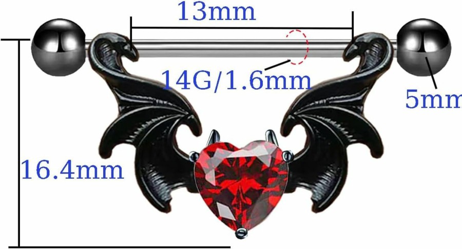 FLOGWE Flogwe 14G 316L Nipple Rings Surgial Steel Halloween Devil Heart Nipple Ring Bat Dragon Wings Nipple Piercing Jewelry For Women Men | Body Piercing Barbells