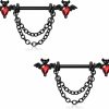 Melighting Melighting Chain Nipple Rings 14G Bat Nipple Jewelry For Women Surgical Steel 316L Black Nipple Barbell Clear Red Cz Halloween Dangle Nipple Jewelry Body Piercing Jewelry | Body Piercing Barbells