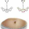 Aezlhjya Aezlhjya 2Pcs Dangle Crystal Belly Button Rings For Women Girls Steel Curved Navel Barbell Bling Crystals Body Jewelry (Bb-R-2) | Body Piercing Barbells