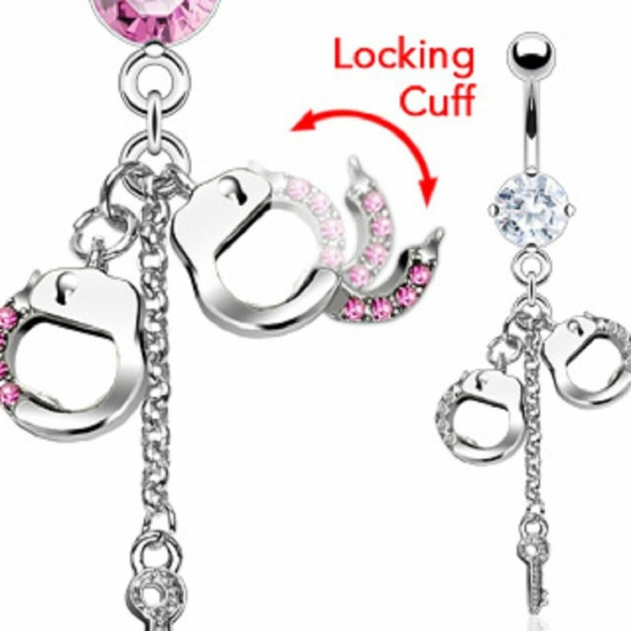 Pierced Owl Pierced Owl - 14Ga 316L Stainless Steel Cz Crystal Dangling Handcuffs Belly Button Ring | Body Piercing Barbells