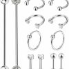 Masedy Masedy 12Pcs Stainless Steel Industrial Barbell Cartilage Piercing Earrings For Women Men Hoop Helix Tragus Labret Piercing | Body Piercing Barbells