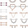 SCERRING Scerring 14G Nipple Rings Stainless Steel Nipplerings Cz Heart Tongue Shield Barbell Rings Retainer Body Piercing Jewelry For Women 9/16Inch 11 Pairs | Body Piercing Barbells