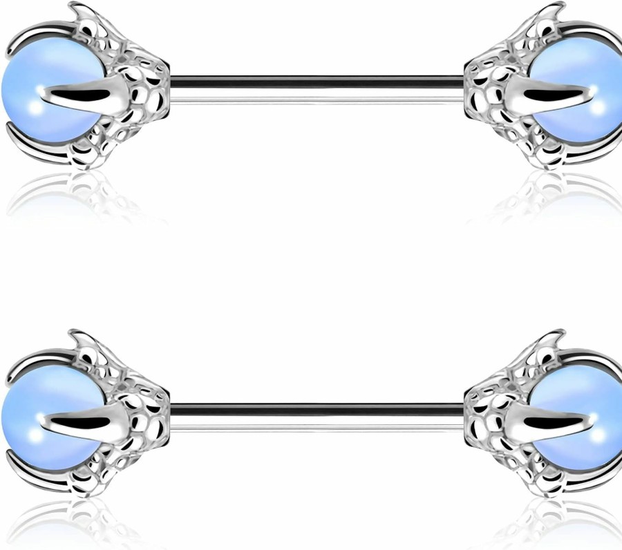 OUFER Oufer 14G Nipple Rings Dragon Claw With Natural Stone Nipple Piercing Jewelry 316L Stainless Steel Nipple For Women | Body Piercing Barbells