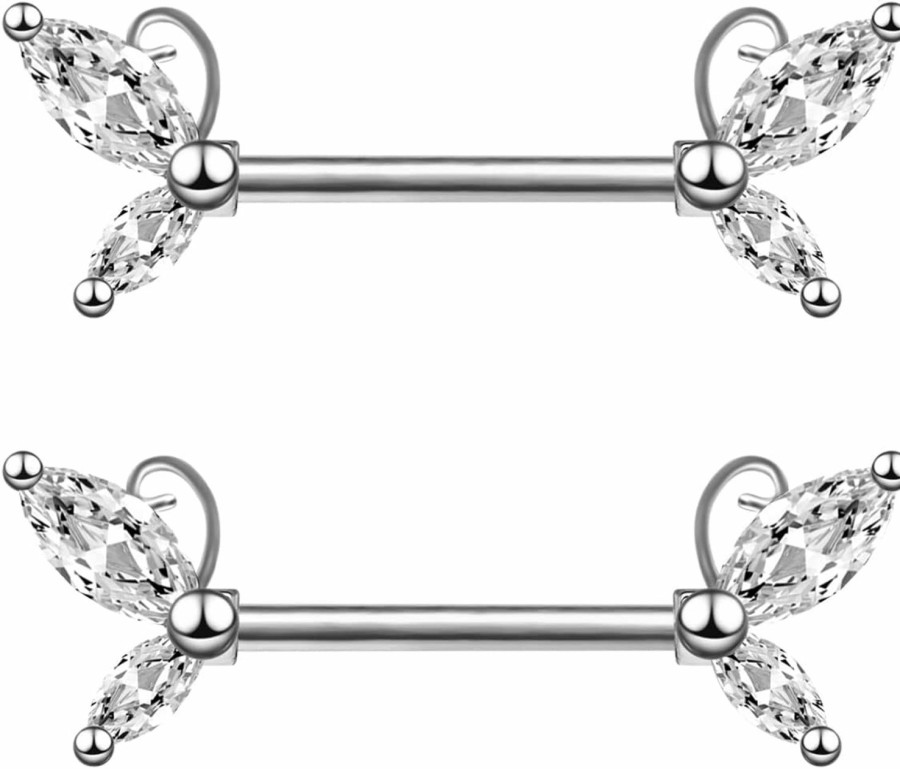 CHARMONLINE Charmonline 14G Opal Flower Heart Nipple Barbell Nipple Ring Piercing Jewelry For Women… | Body Piercing Barbells