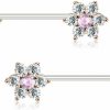 Forbidden Body Jewelry Forbidden Body Jewelry Pair Of Surgical Steel 5/8 Inch (16Mm) 7-Cz Posh Flower Nipple Barbells | Body Piercing Barbells