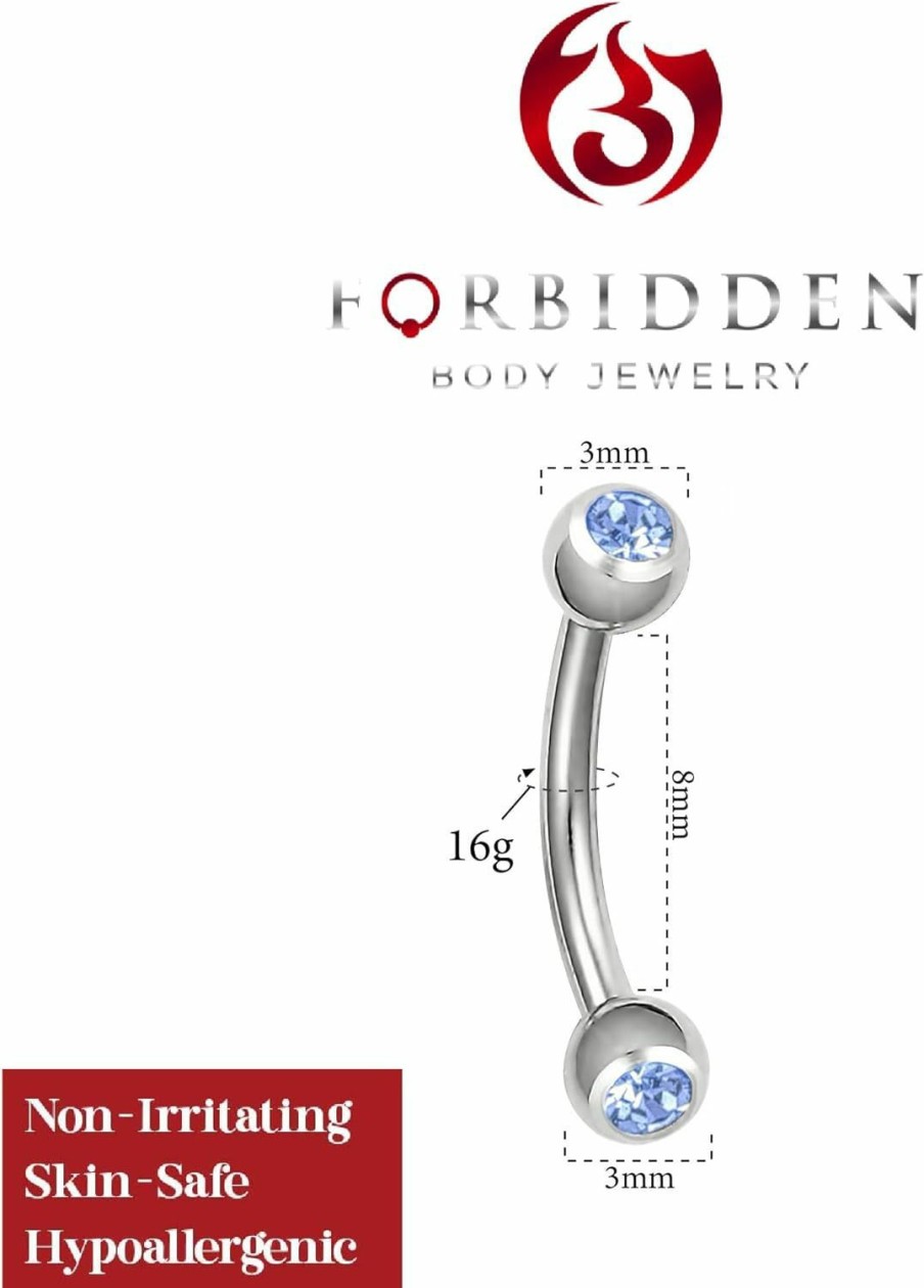 Forbidden Body Jewelry Forbidden Body Jewelry 16G Daith Earrings Surgical Steel Rook Eyebrow Earring Double Gem Cz Barbell Piercing Jewelry For Women Men | Body Piercing Barbells