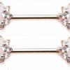 Pierced Owl Pierced Owl - 14G Stainless Steel Cz Crystal Oval Flower Cluster Nipple Barbells, Sold As A Pair | Body Piercing Barbells