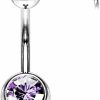 Forbidden Body Jewelry Forbidden Body Jewelry Surgical Steel Internally Threaded Purple Double Jeweled Cz Belly Button Ring | Body Piercing Barbells