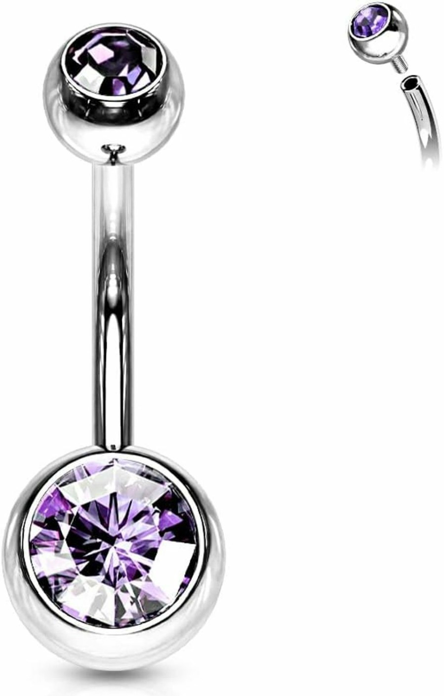 Forbidden Body Jewelry Forbidden Body Jewelry Surgical Steel Internally Threaded Purple Double Jeweled Cz Belly Button Ring | Body Piercing Barbells