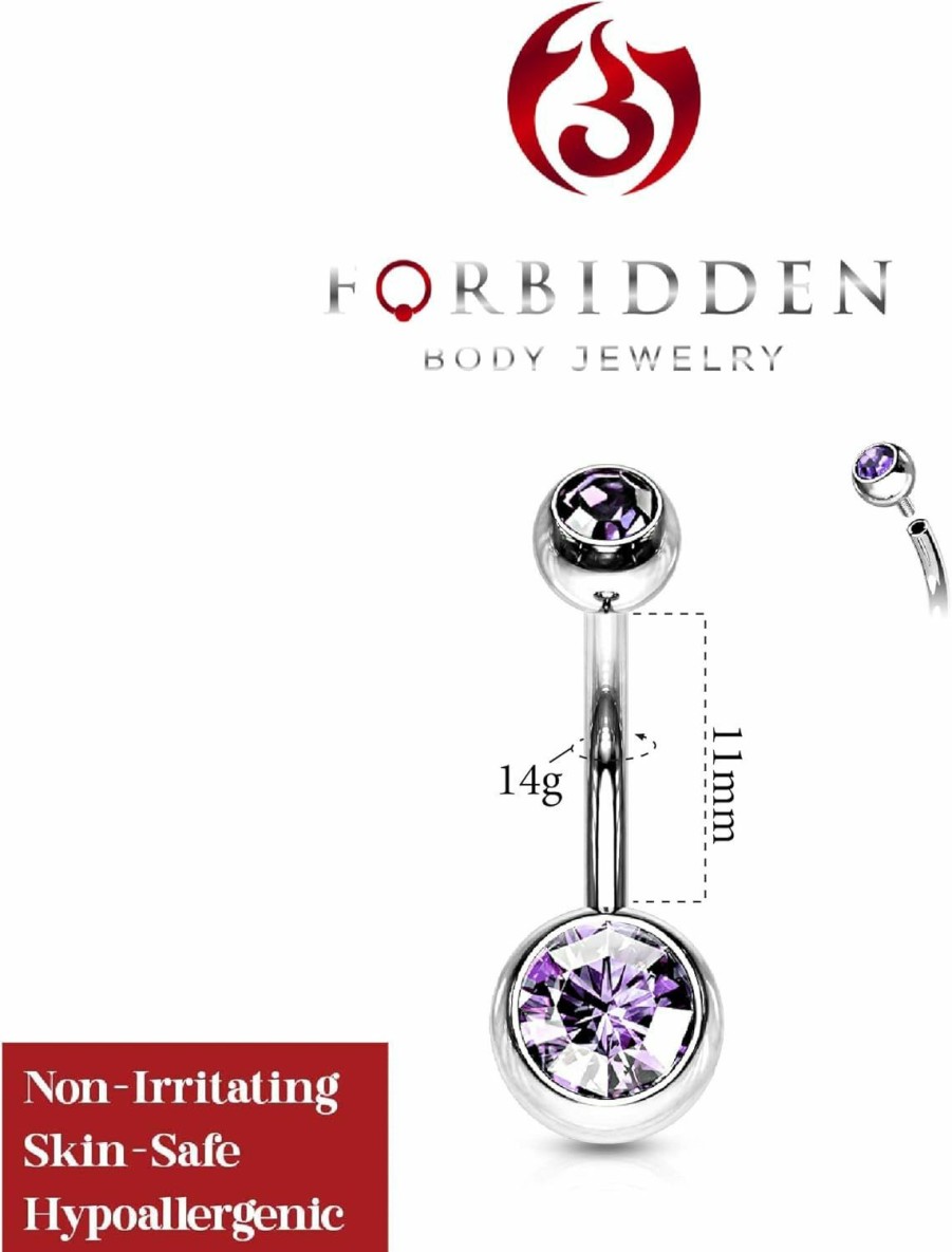 Forbidden Body Jewelry Forbidden Body Jewelry Surgical Steel Internally Threaded Purple Double Jeweled Cz Belly Button Ring | Body Piercing Barbells