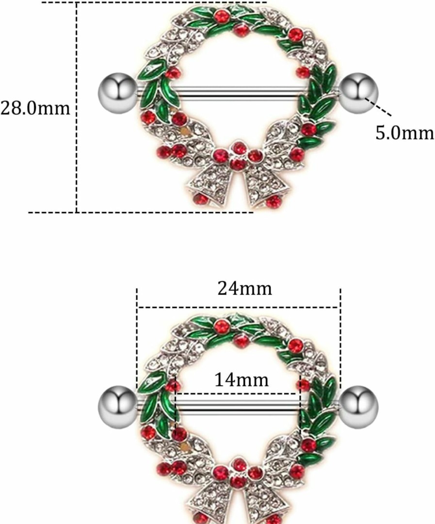 FLOGWE Flogwe 14G 316L Christmas Nipple Rings Piercing Stainless Steel Christmas Wreath And Gift Box Nipple Barbell Nipple Ring Body Pierced Jewelry For Women… | Body Piercing Barbells