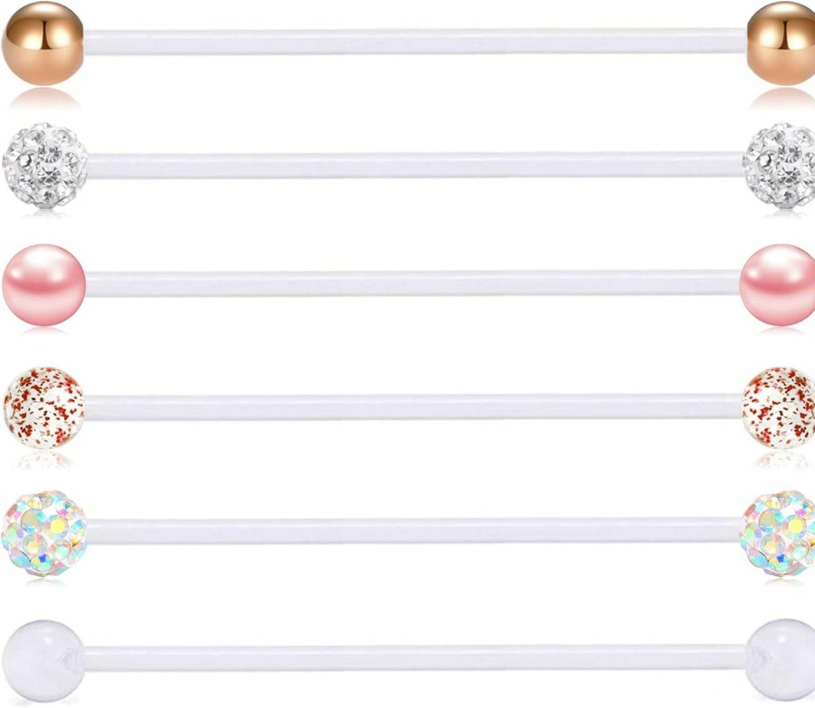 FECTAS Fectas 14G Industrial Barbells Cartilage Piercing Flexible Bar Helix-Conch Piercing Bar 6Pcs 1 1/2In(38Mm) | Body Piercing Barbells