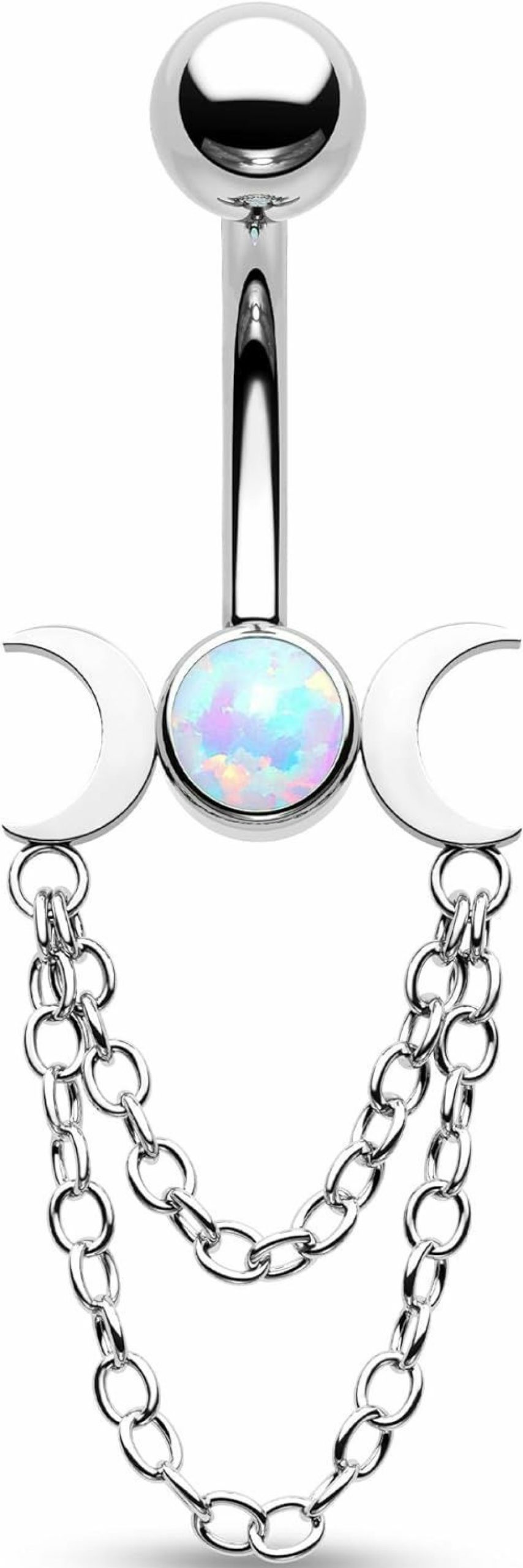 CM Crareesi Mania Cm Crareesi Mania Moon Phase Belly Button Rings Double Chain Belly Rings 316L Stainless Steel Belly Button Piercing Jewelry 14Gauge Belly Ring For Women | Body Piercing Barbells