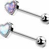 KUNASSHIR Kunasshir 2Pcs Heart-Shaped Tongue Bars 14G Opalite Tongue Piercing Jewelry With Externally Threaded 316L Surgical Steel Tongue Rings 16Mm Tongue Piercings | Body Piercing Barbells