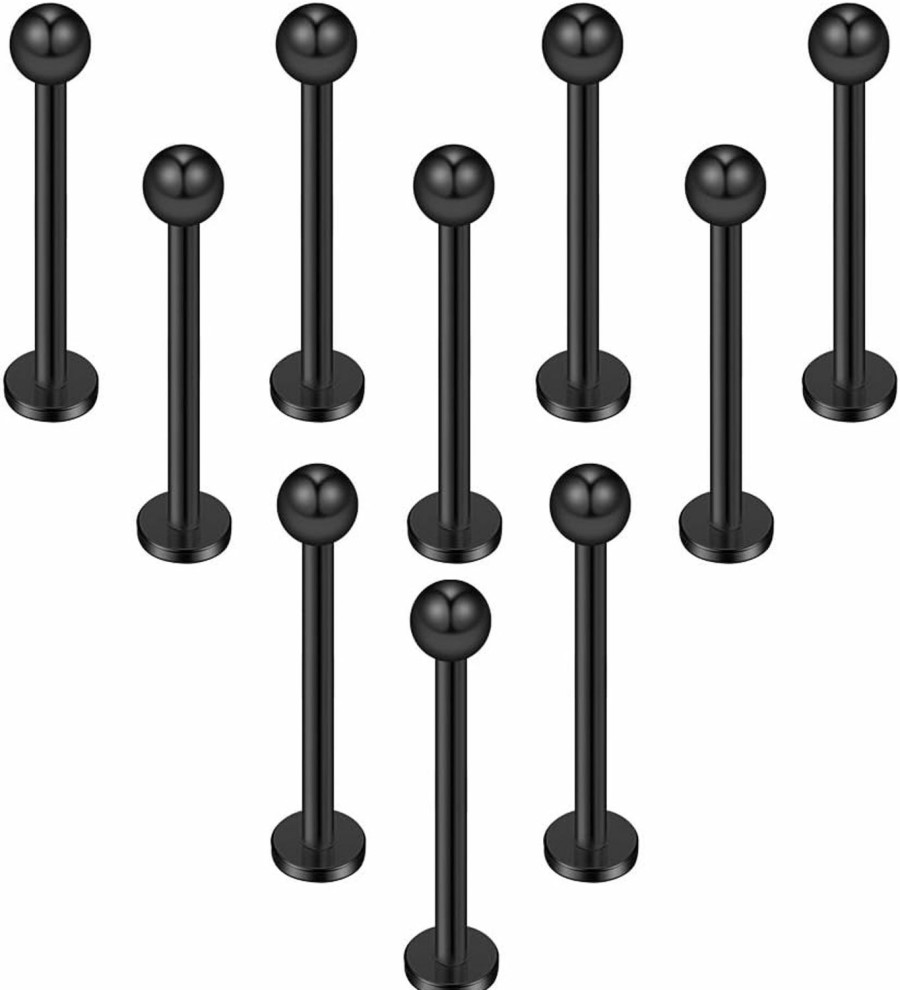 Ruifan Ruifan 10-24Pcs 16G Black Titanium Anodized 316L Stainless Steel 3Mm Ball Labret Monroe Lip Ring/Tragus/Helix/Cartilage Earring Stud Barbell,6-12Mm Bar Length Body Piercing Jewelry | Body Piercing Barbells