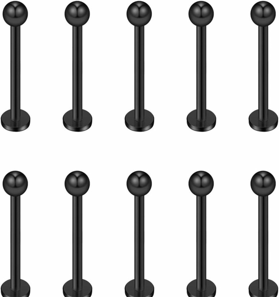 Ruifan Ruifan 10-24Pcs 16G Black Titanium Anodized 316L Stainless Steel 3Mm Ball Labret Monroe Lip Ring/Tragus/Helix/Cartilage Earring Stud Barbell,6-12Mm Bar Length Body Piercing Jewelry | Body Piercing Barbells