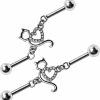 Amelia Fashion Amelia Fashion 14 Gauge Cat With Cz Heart Chain Industrial Barbell 316L Stainless Steel (Sold Individually) | Body Piercing Barbells