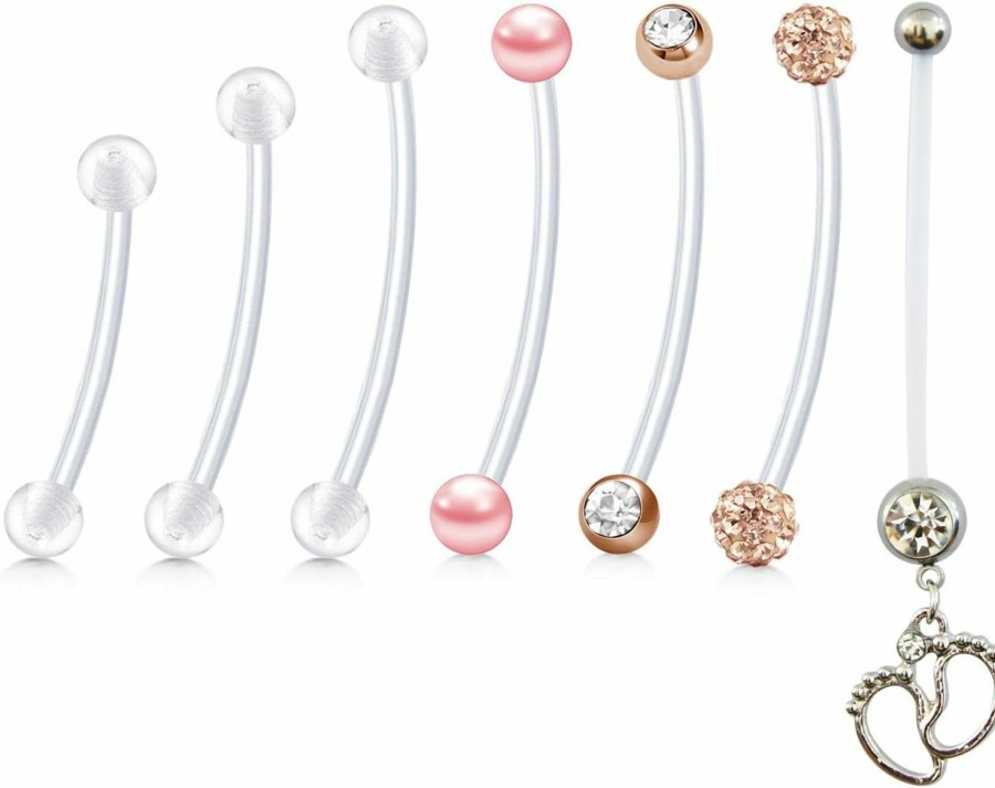 QWALIT Qwalit 14G Pregnancy Belly Button Rings Maternity Navel Rings 38Mm For Women Girls Dangle Flexible Bioplast Nave Piercing Bar Clear Belly Rings Retainer 32Mm 36Mm 38Mm | Body Piercing Barbells