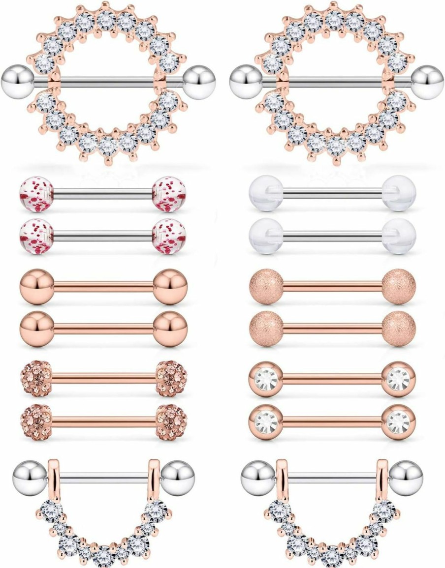 Prjndjw Prjndjw 14G/16G, 9/16In(14Mm) L, 8 Pairs 5Mm Ball Surgical Steel Nipplerings Nipple Tongue Rings Cz Acrylic Barbell Body Piercing Jewelry | Body Piercing Barbells